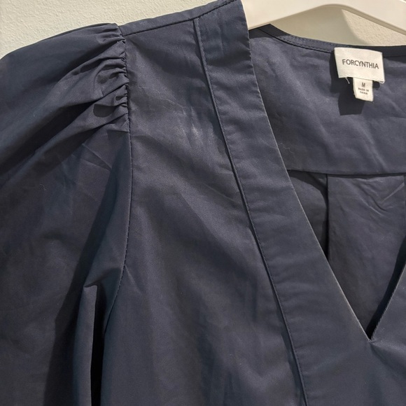 🆕 FOR CYNTHIA Navy Puff Sleeve Embroidered Hem Midi Dress - Picture 15 of 15